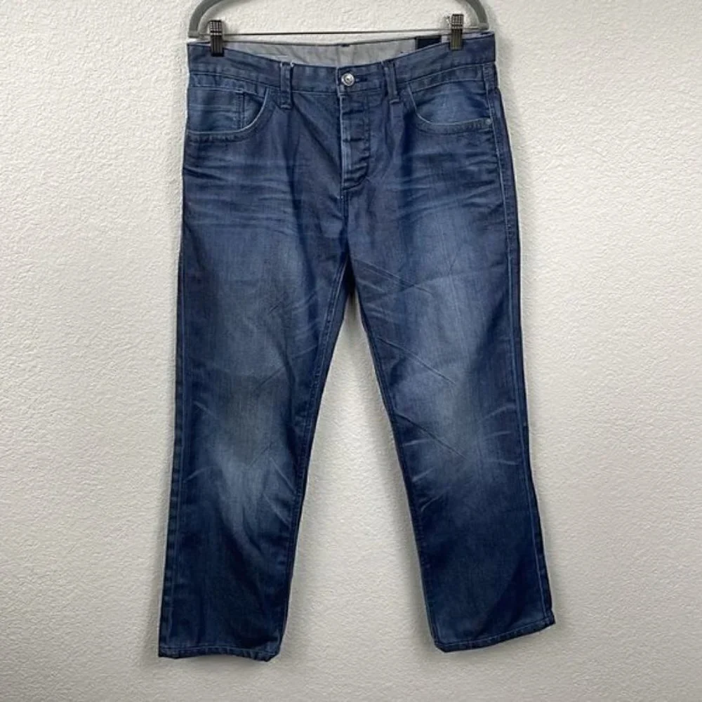 Jack & Jones Mens Straight Leg Jeans Dark Blue Button Fly Relaxed
